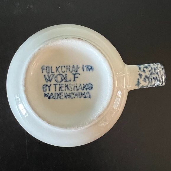 Vintage FOLKCRAFT Howling Wolf Spongeware Mug  By Tienshan - Picture 5 of 7